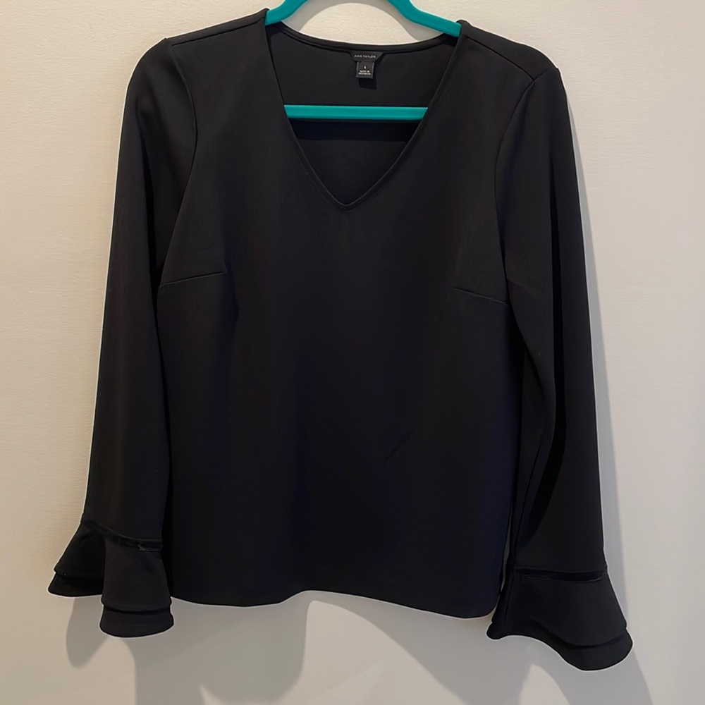 Ann Taylor Black Bell Sleeve Top Small